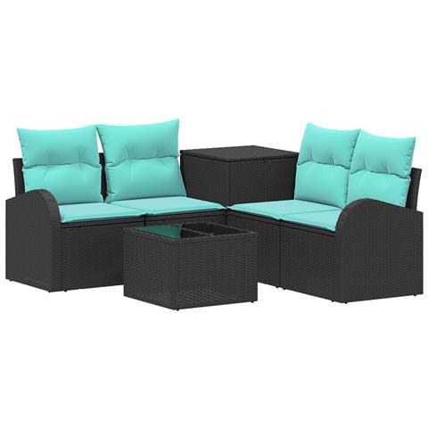 Set di divani 6 pz Nero e Blu Rattan sintetico e Acciaio - Foto 1