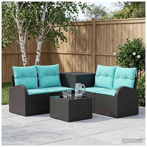 Set di divani 6 pz Nero e Blu Rattan sintetico e Acciaio - Foto 10