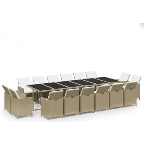 Set Da Pranzo Per Giardino 17pz Con Cuscini In Polyrattan Beige - Foto 1