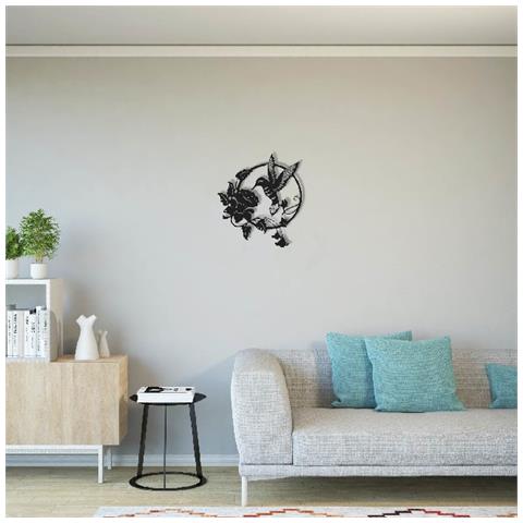 Decorazione In Metallo Uccello - Wall Art Muro - Animali - Per Soggiorno, Camera - Nero In Metallo, 50 X 0,16 X 45 Cm - Foto 2