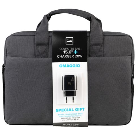 KIT BORSA + ALIMENTAT. 20W BORSA NERA FINO 15,6" + alimentatore 20W USB + USB-C - Foto 1