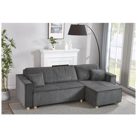Cosy Divano Letto Angolare 4 Posti In Velluto A Coste Grigio - Foto 13