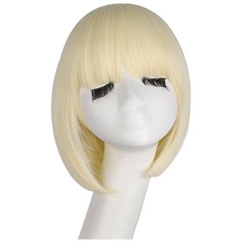 Parrucca Bob Con Frangia Piatta Corta Da Donna Alla Moda Da 12 Pollici E 30 Cm (biondo Chiaro) - Foto 1