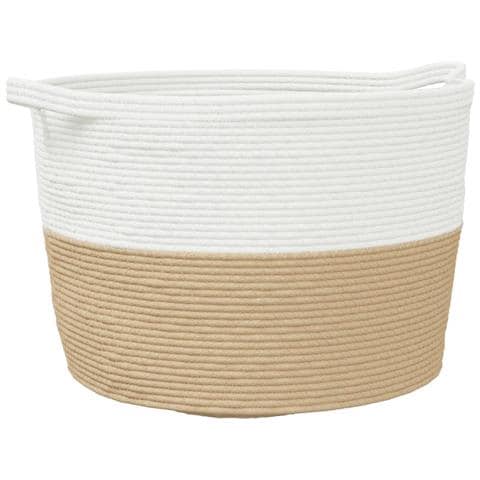 Cesto Per Biancheria Beige E Bianco 60x36 Cm In Cotone - Foto 1