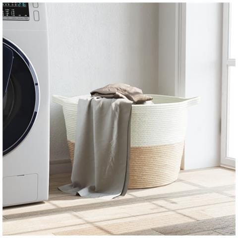 Cesto Per Biancheria Beige E Bianco 60x36 Cm In Cotone - Foto 2