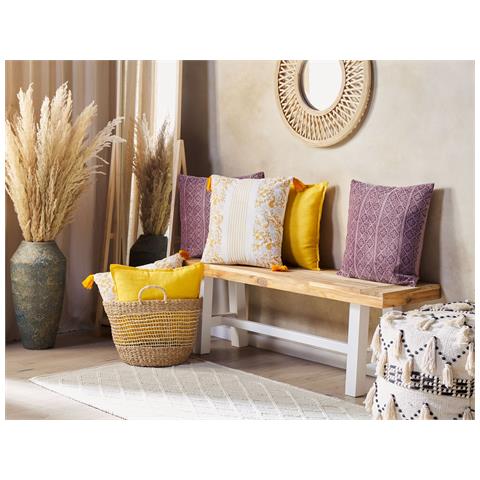 Cuscino Decorativo Biloba Cotone 45 X 45 Cm Floreale Stampa A Blocchi Giallo - Foto 1