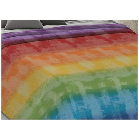Copriletto Piquet Primavera Estate 100% Cotone Disegno Arcobaleno Matrimoniale Multicolore - Foto 2