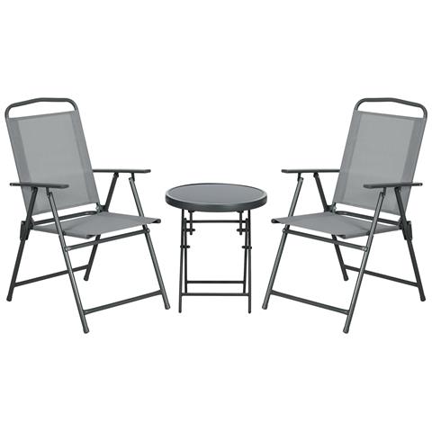 Set Da Giardino 3 Pezzi Con 2 Sedie 53.5x64x93 Cm E Tavolino Da Caffè Ø45x50 Cm, In Metallo, Grigio Chiaro - Foto 1