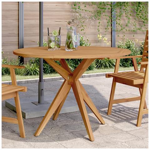 Tavolo Da Giardino Rotondo Ø110x75cm In Legno Massello Acacia - Foto 8