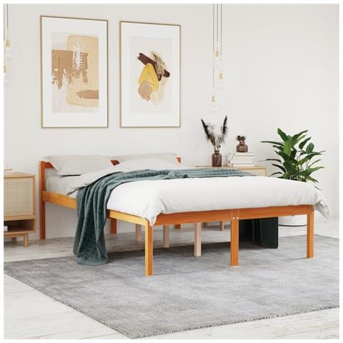 Letto Per Anziani Marrone Cera 135x190 Cm Legno Massello Pino - Foto 1