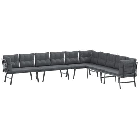 Set Panche Giardino Cuscini 4pz Nere Acciaio Verniciato Polvere - Foto 1