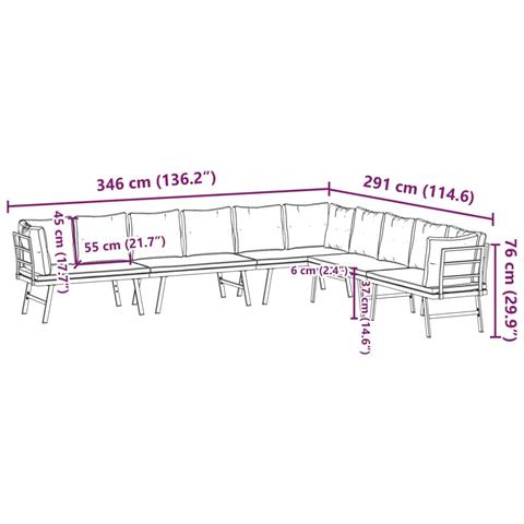 Set Panche Giardino Cuscini 4pz Nere Acciaio Verniciato Polvere - Foto 2