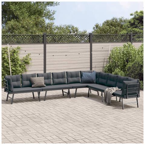 Set Panche Giardino Cuscini 4pz Nere Acciaio Verniciato Polvere - Foto 9