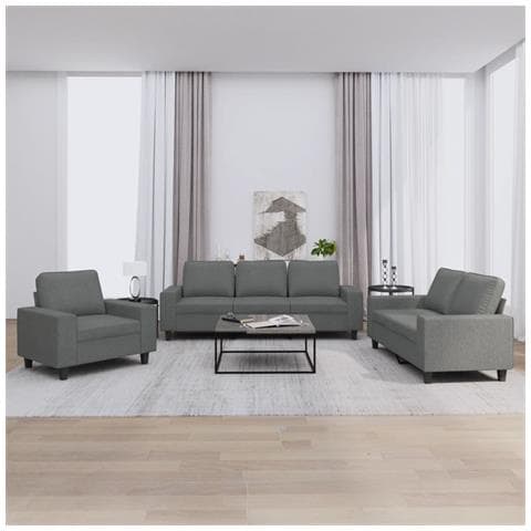Set Di Divani 3 Pz Grigio Scuro In Tessuto - Foto 1