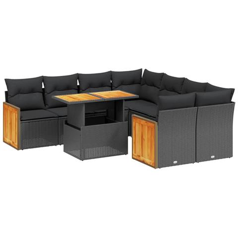 Set Divani Da Giardino 9 Pz Con Cuscini Nero In Polyrattan - Foto 2