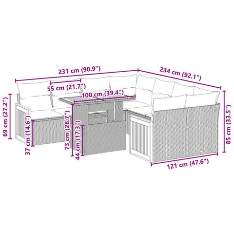 Set Divani Da Giardino 9 Pz Con Cuscini Nero In Polyrattan - Foto 3