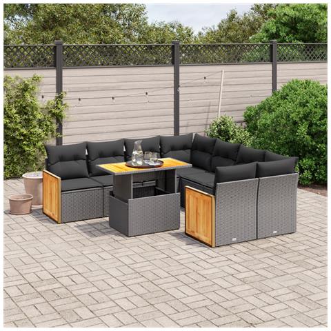 Set Divani Da Giardino 9 Pz Con Cuscini Nero In Polyrattan - Foto 1
