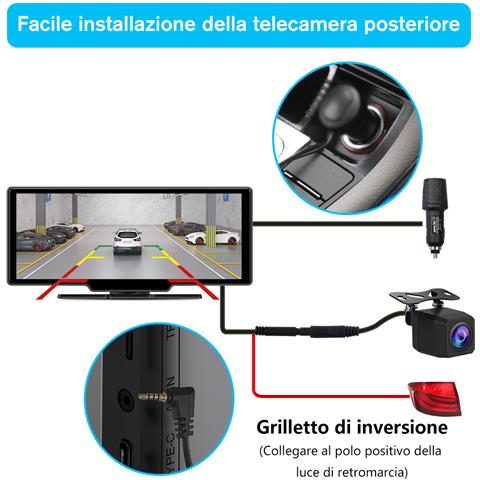 Carplay Auto, 10,26 Pollici Con Wireless Carplay E Android Auto, Telecamera Posteriore 1080p Bt Usb Aux Siri Comando Vocale - Foto 2