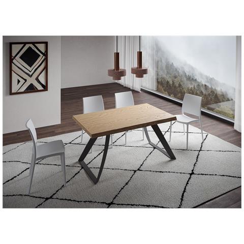 Tavolo Fisso 90x160 Cm Tabira Scortecciato Rovere Gambe Antracite - Foto 5