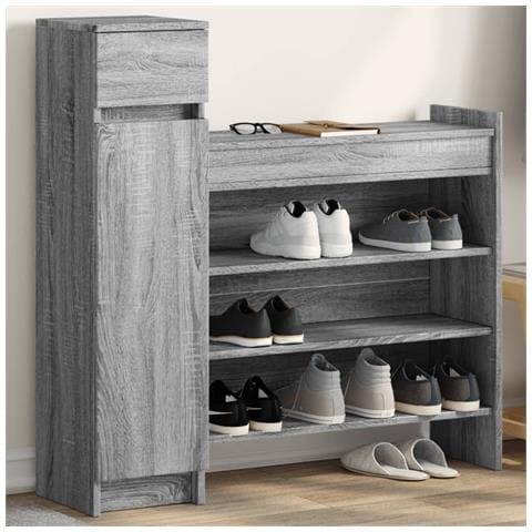 Lusso Casadino -  Scarpiera Grigio Sonoma 100,5x28x100 Cm In Legno Multistrato - Foto 8