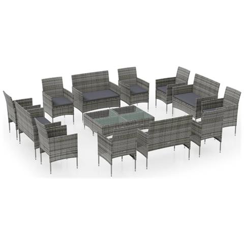 Set Divani Da Giardino 16 Pz Con Cuscini In Polyrattan Grigio - Foto 1