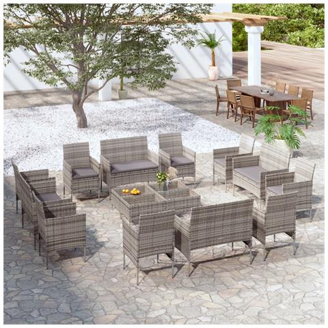 Set Divani Da Giardino 16 Pz Con Cuscini In Polyrattan Grigio - Foto 8