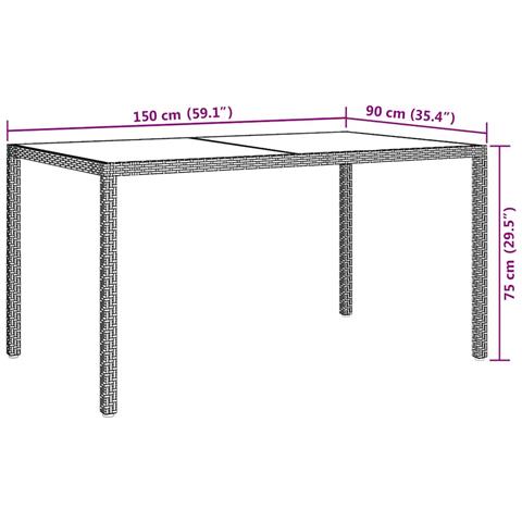 Tavolo Giardino 150x90x75cm Vetro Temperato Polyrattan Marrone - Foto 7