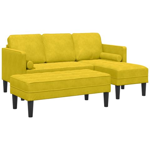 Divano Giardino con Panchina e Cuscini a Forma di L in Velluto Giallo, Divano a Forma di L Giallo 173x131x67 cm in Velluto, Panchina Gialla 113x57x39 cm in Velluto - Foto 1