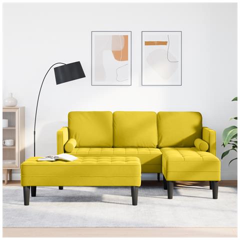 Divano Giardino con Panchina e Cuscini a Forma di L in Velluto Giallo, Divano a Forma di L Giallo 173x131x67 cm in Velluto, Panchina Gialla 113x57x39 cm in Velluto - Foto 2