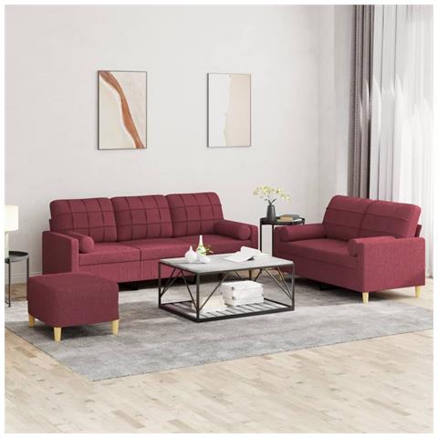Set di Divani 3 pz con Cuscini Rosso Vino in Tessuto - Foto 2