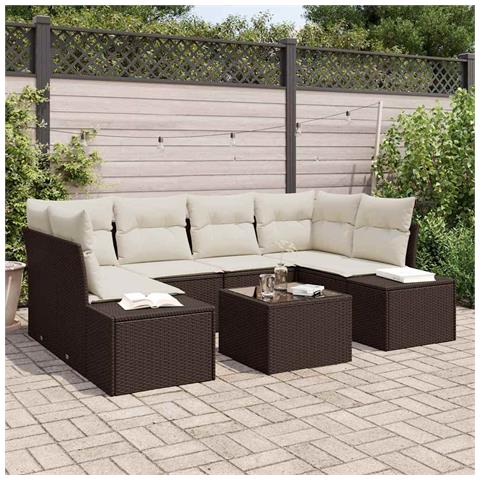 Set di divani da giardino da 7 pezzi con cuscini marrone polirattan - Foto 2