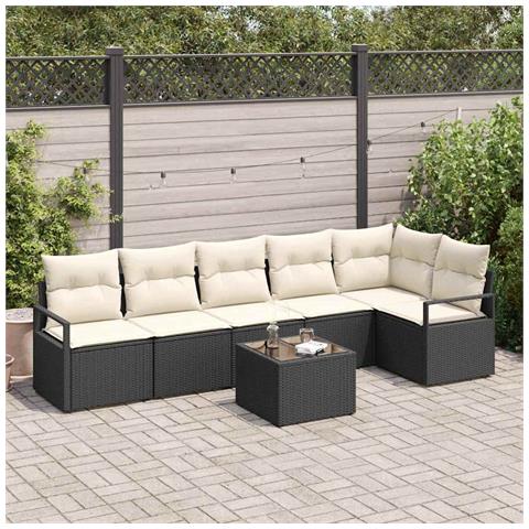 Set divano da giardino  6 pezzi con cuscini in polyrattan marrone, Divano da giardino  a due posti con cuscini in polyrattan nero - Foto 2