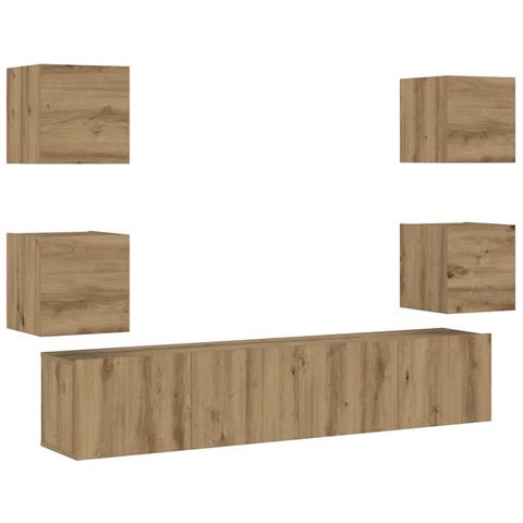 Mobili TV a Parete 6 pz Rovere Artigianale Legno Multistrato - Foto 1