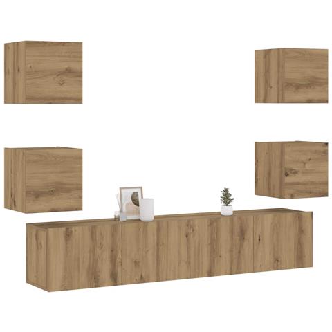 Mobili TV a Parete 6 pz Rovere Artigianale Legno Multistrato - Foto 2