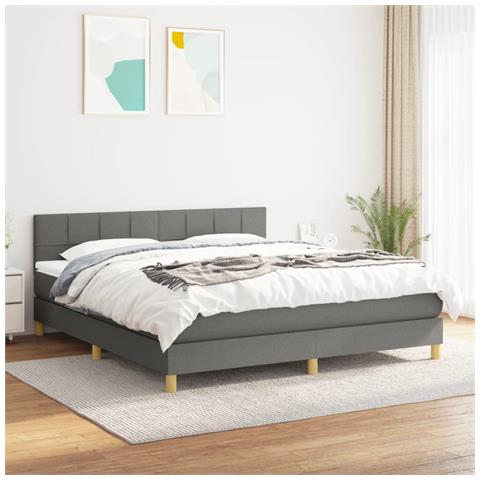 Giroletto a Molle con Materasso Grigio Scuro 160x200 cm Tessuto - Foto 2
