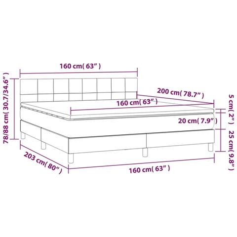 Giroletto a Molle con Materasso Grigio Scuro 160x200 cm Tessuto - Foto 7