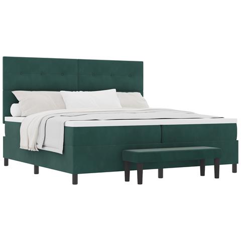 Letto Box Spring con Materasso e Panca Verde Scuro 200x200 cm Velluto - Foto 1