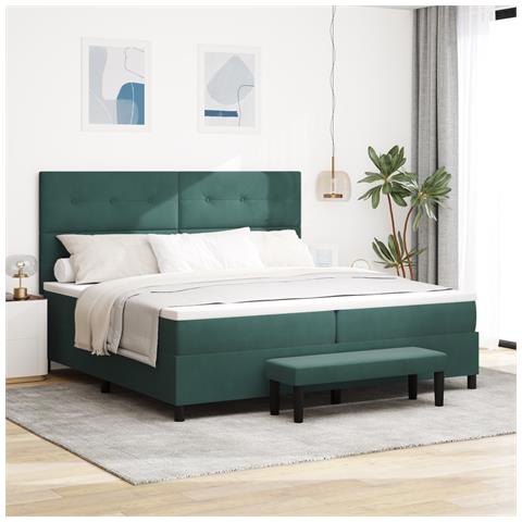 Letto Box Spring con Materasso e Panca Verde Scuro 200x200 cm Velluto - Foto 2