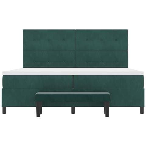 Letto Box Spring con Materasso e Panca Verde Scuro 200x200 cm Velluto - Foto 9