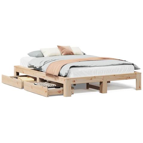 Letto senza Materasso 140x200 cm in Legno Massello di Pino - Foto 1