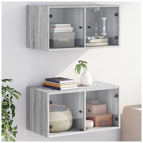 Mobili a Muro con Ante in Vetro 2pz Grigio Sonoma 68,5x37x35 cm - Foto 2