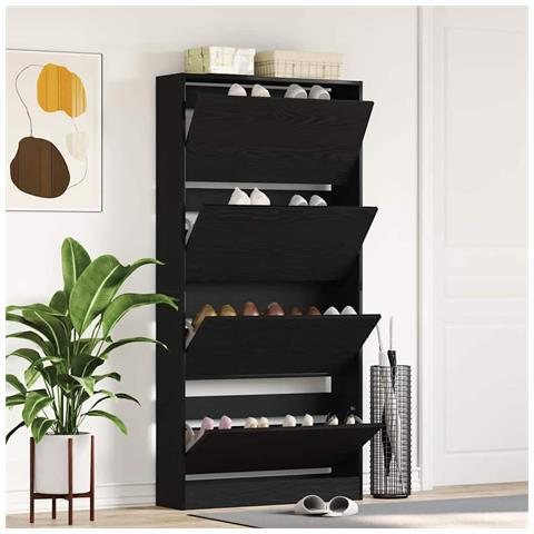 Armadio per Scarpe con porta Rovere nero 80 x 21 x 163.5 cm - Foto 2