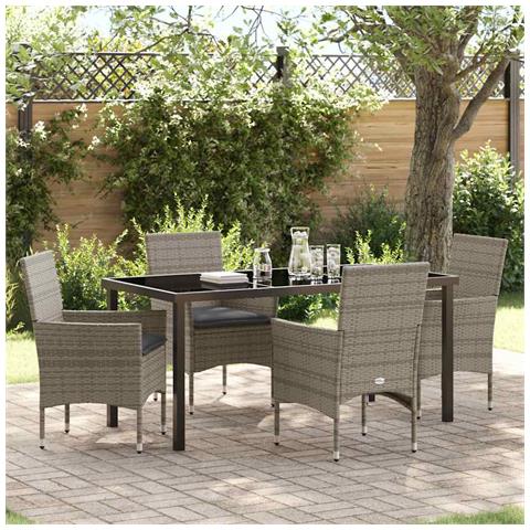 Set da Pranzo per Giardino con cuscino 5 pcs Grigio Poly Rattan - Foto 2