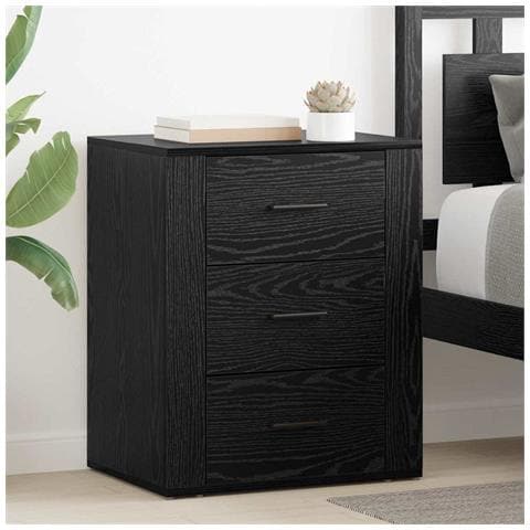 Armadio da Notte Rovere nero 50 x 36 x 60 cm Legno multistrato - Foto 2