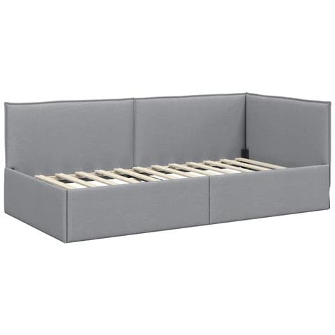 Cornice del letto ad angolo Grigio chiaro 90 x 200 cm Tessuto - Foto 1
