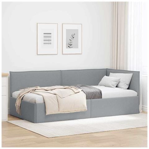 Cornice del letto ad angolo Grigio chiaro 90 x 200 cm Tessuto - Foto 2