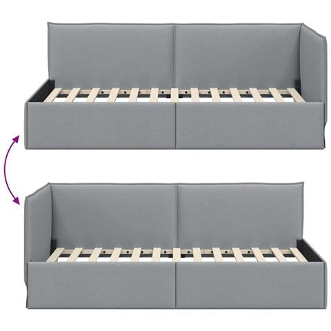 Cornice del letto ad angolo Grigio chiaro 90 x 200 cm Tessuto - Foto 9