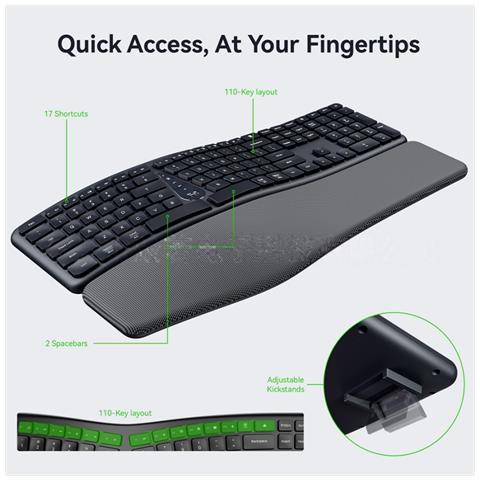 Tastiera Ergonomica Bluetooth 2.4g Wireless Ricaricabile - Tasti Silenziosi Con Poggiapolsi - Foto 2