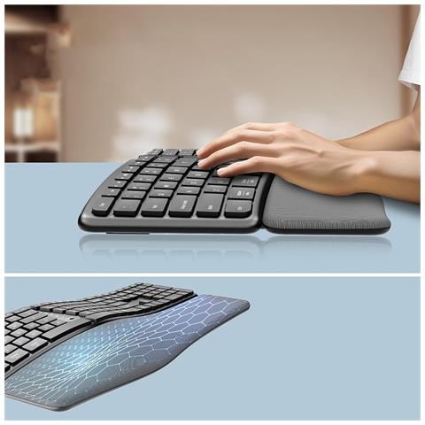 Tastiera Ergonomica Bluetooth 2.4g Wireless Ricaricabile - Tasti Silenziosi Con Poggiapolsi - Foto 7