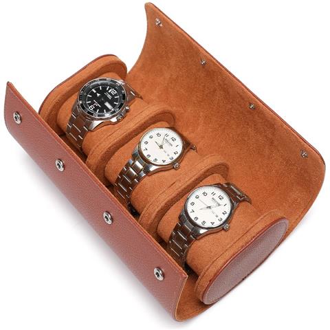 Custodia Porta Orologi In Pelle Pu Grana Litchi A 3 Scomparti - Custodia Da Viaggio Portatile Brown - Foto 1